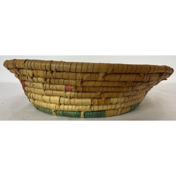 Hand Woven Coiled Basket 9" Round Southwestern Tribal Boho Chic Geometric #5 - Picture 4 of 6